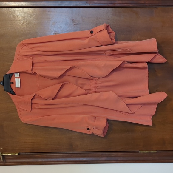 Chicos Womens Jacket Soft Ruffle Roll Tab Sleeve Lyocell Orange Small - Picture 6 of 6